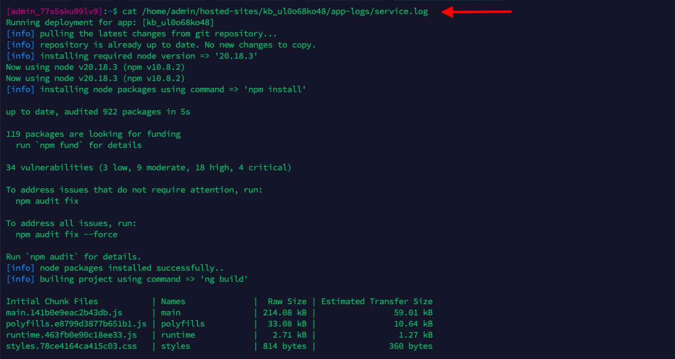 Demonstration on accessing app build logs from shell.